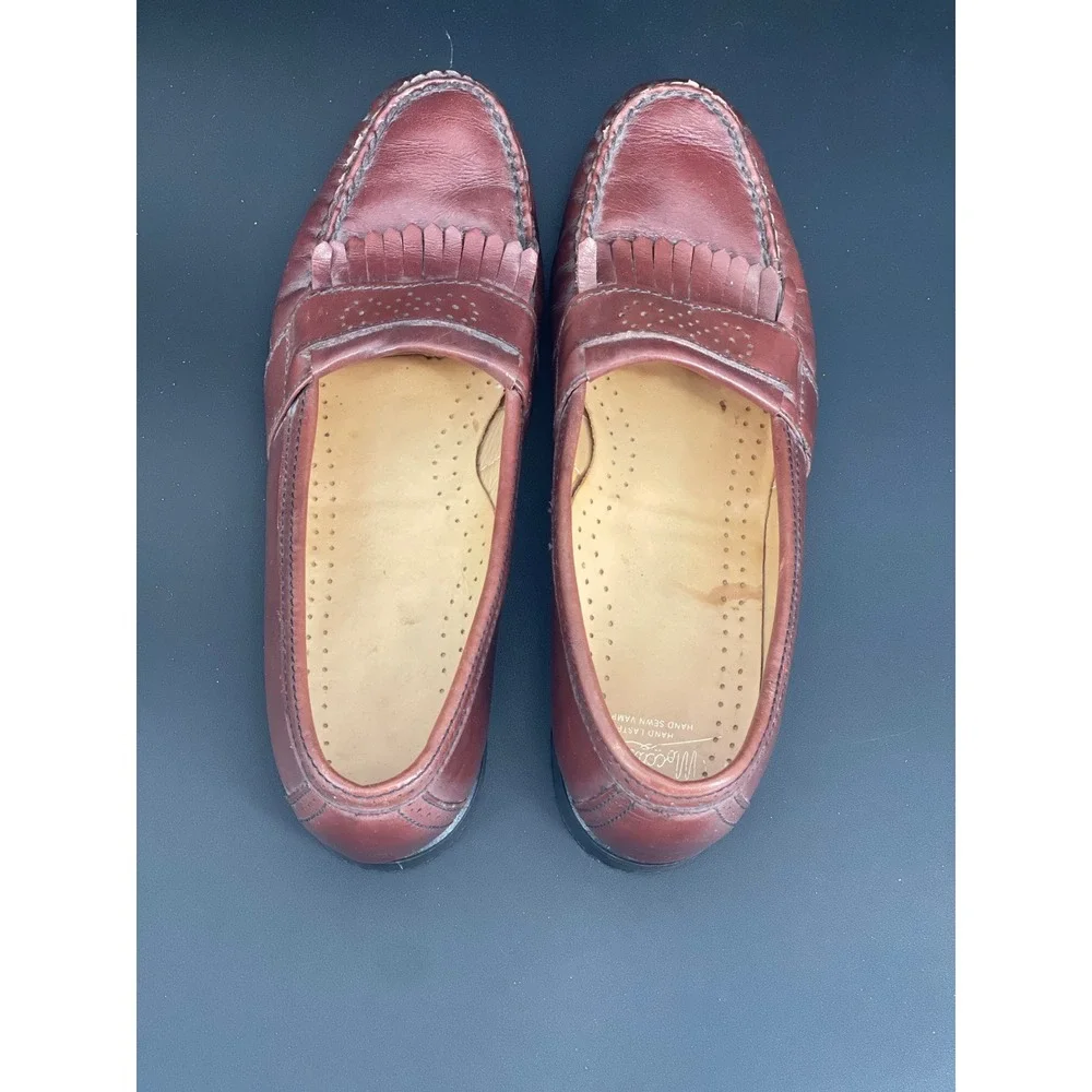 Genuine Moccasins Mens Burgundy Leather Kiltie Loafers Slip On 9.5B‎